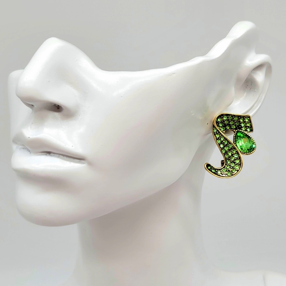 Heidi Daus Peridot Swarovski Crystal S Shaped Swirl Teardrop Earrings